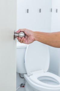 Picture of door handle in a restroom